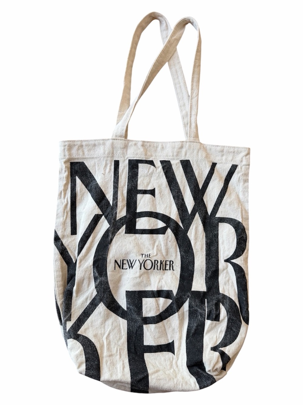 The New Yorker Classic Ivory Tan Tote Bag Black Lettering